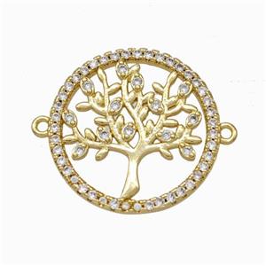 Tree Of Life Charms Copper Connector Micropave Zirconia Gold Plated, approx 21mm