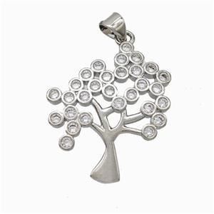 Copper Tree Pendant Micropave Zirconia Platinum Plated, approx 24-28mm