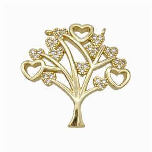 Copper Tree Pendant Micropave Zirconia Heart 2loops Gold Plated, approx 28mm