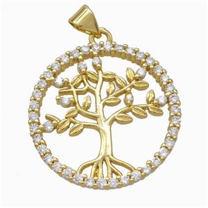 Copper Tree Pendant Micropave Zirconia Gold Plated, approx 25mm