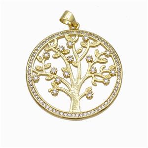 Copper Tree Pendant Micropave Zirconia Gold Plated, approx 30mm