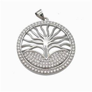 Copper Tree Pendant Micropave Zirconia Platinum Plated, approx 30mm