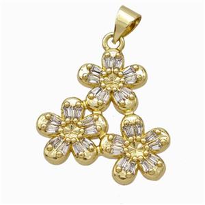 Copper Flower Pendant Micropave Zirconia Gold Plated, approx 22mm