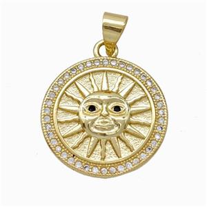 Copper Sun Pendnat Micropave Zirconia Gold Plated, approx 18mm