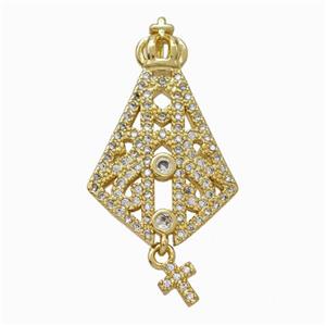 Copper Crown Pendant Micropave Zirconia Cross Gold Plated, approx 5-6mm, 18-28mm