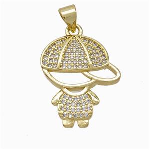 Copper Boy Kids Pendant Pave Zirconia Gold Plated, approx 17-21mm