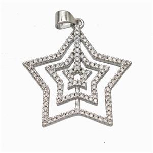 Copper Star Pendant Micropave Zirconia Platinum Plated, approx 26mm