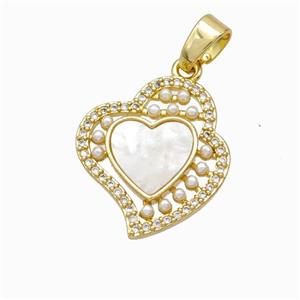 Copper Heart Pendant Micropave Zirconia Shell Resin 18K Gold Plated, approx 18-20mm