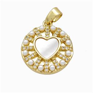 Copper Heart Pendant Micropave Zirconia Shell Resin 18K Gold Plated, approx 18mm