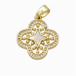 Copper Clover Pendant Micropave Zirconia Shell Resin Star 18K Gold Plated, approx 19mm