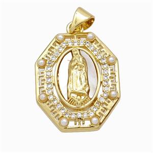 Jesus Charms Copper Pendant Pave Zirconia Shell Resin 18K Gold Plated, approx 18-22mm