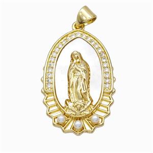 Jesus Charms Copper Pendant Pave Zirconia Shell Resin 18K Gold Plated, approx 18-27mm