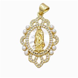 Jesus Charms Copper Pendant Pave Zirconia Shell Resin 18K Gold Plated, approx 18-27mm