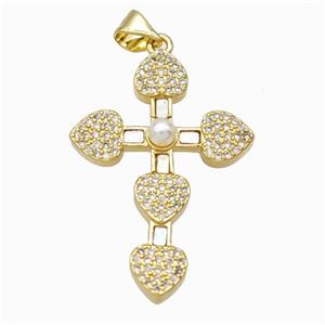 Copper Cross Pendant Pave Zirconia Shell Resin 18K Gold Plated, approx 23-33mm