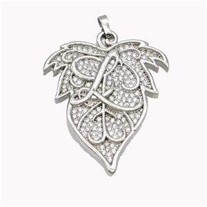 Copper Leaf Pendant Micropave Zirconia Platinum Plated, approx 33-38mm