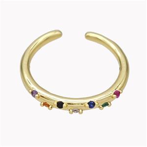 Copper Ring Micropave Zirconia Multicolor Gold Plated, approx 18mm dia