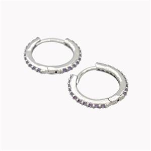 Copper Hoop Earrings Pave Zirconia Platinum Plated, approx 14mm