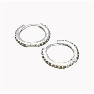 Copper Hoop Earrings Pave Zirconia Platinum Plated, approx 14mm