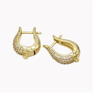 Copper Latchback Earrings Micropave Zirconia Gold Plated, approx 14-16mm