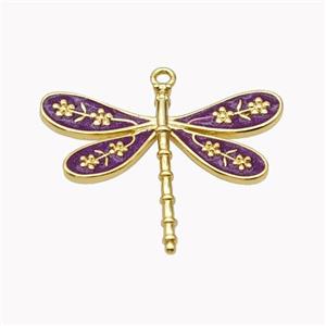 Copper Dragonfly Pendant Purple Enamel Gold Plated, approx 20-25mm