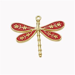 Copper Dragonfly Pendant Red Enamel Gold Plated, approx 20-25mm