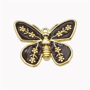 Copper Butterfly Pendant Black Enamel Gold Plated, approx 18-22mm