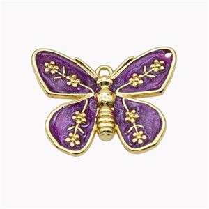 Copper Butterfly Pendant Purple Enamel Gold Plated, approx 18-22mm