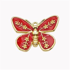 Copper Butterfly Pendant Red Enamel Gold Plated, approx 18-22mm