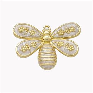 Copper Honeybee Pendant White Enamel Gold Plated, approx 18-25mm