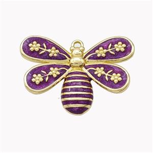 Copper Honeybee Pendant Purple Enamel Gold Plated, approx 18-25mm