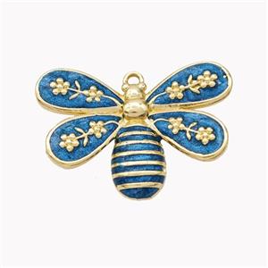 Copper Honeybee Pendant Blue Enamel Gold Plated, approx 18-25mm