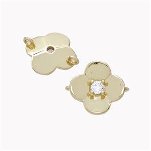 Copper Flower Connector Pave Zirconia Gold Plated, approx 13mm