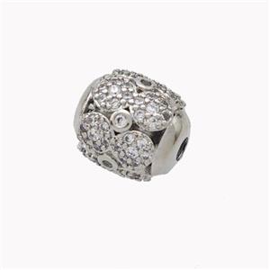 Copper Barrel Beads Micropave Zirconia Platinum Plated, approx 9.5-10.5mm