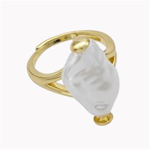 Copper Rings Pave Pearlized Shell Adjustable Gold Plated, approx 12-22mm, 18mm dia