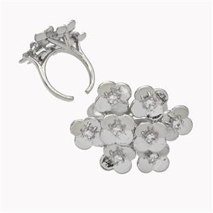 Copper Flower Cluster Rings Pave Zirconia Platinum Plated, approx 22-30mm, 18mm dia