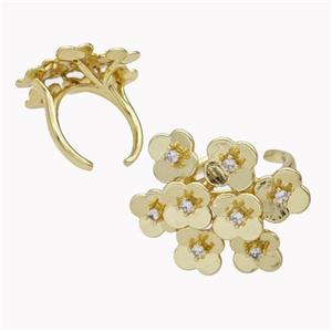 Copper Flower Cluster Rings Pave Zirconia Gold Plated, approx 22-30mm, 18mm dia