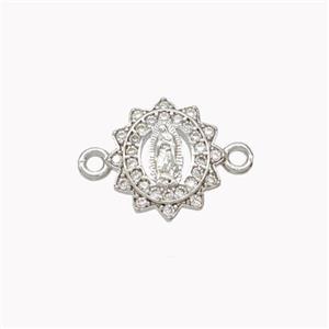 Virgin Mary Charms Copper Connector Pave Zirconia Platinum Plated, approx 12mm