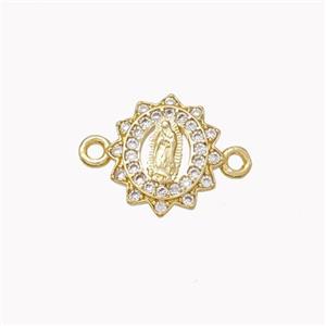 Virgin Mary Charms Copper Connector Pave Zirconia Gold Plated, approx 12mm