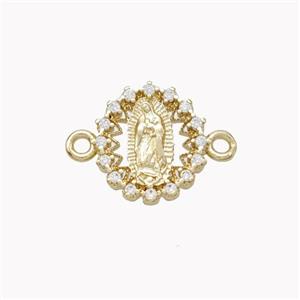 Virgin Mary Charms Copper Connector Pave Zirconia Gold Plated, approx 12mm