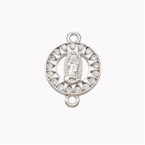 Virgin Mary Charms Copper Connector Pave Zirconia Platinum Plated, approx 12.5mm