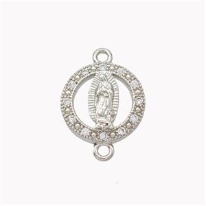 Virgin Mary Charms Copper Connector Pave Zirconia Platinum Plated, approx 13mm