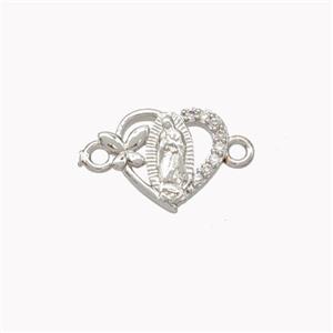 Virgin Mary Charms Copper Heart Connector Pave Zirconia Butterfly Platinum Plated, approx 10.5mm