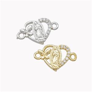 Virgin Mary Charms Copper Heart Connector Pave Zirconia Butterfly Mixed, approx 10.5mm