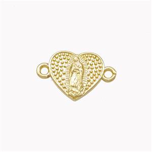 Virgin Mary Charms Copper Heart Connector Gold Plated, approx 11.5mm