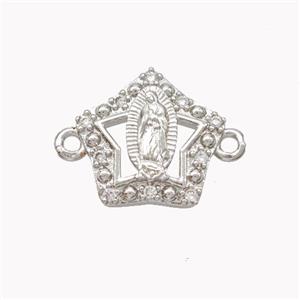 Virgin Mary Charms Copper Star Connector Pave Zirconia Platinum Plated, approx 13-14mm