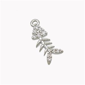 Copper Fishbone Pendant Pave Zirconia Platinum Plated, approx 7-15mm