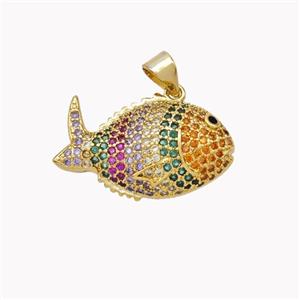 Copper Fish Pendant Micropave Multicolor Zirconia Gold Plated, approx 14-23mm