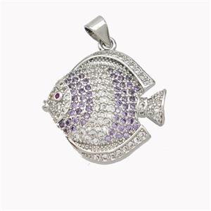 Copper Fish Pendant Micropave Zirconia Platinum Plated, approx 22-23mm