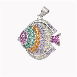 Copper Fish Pendant Micropave Multicolor Zirconia Platinum Plated, approx 22-23mm