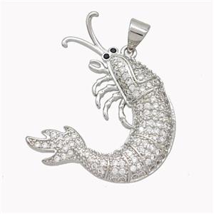 Copper Lobster Charms Pendant Pave Zirconia Platinum Plated, approx 25-30mm